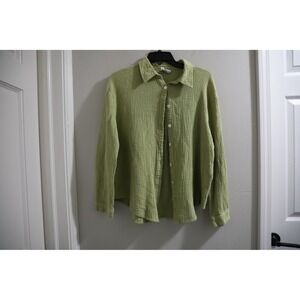 Princess Polly Womens Button Down Shirt XXS Green Gauze Long‎ Sleeve Top